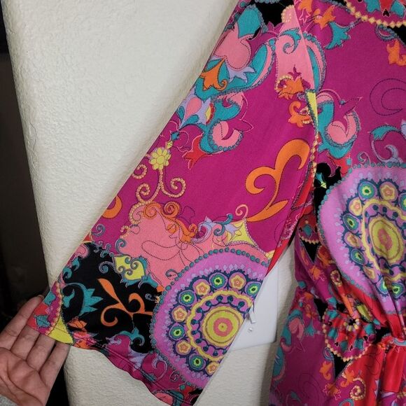 Josie NATORI Pink Multi Hollywood Boho Wrap/Robe Size Medium - Picture 9 of 10